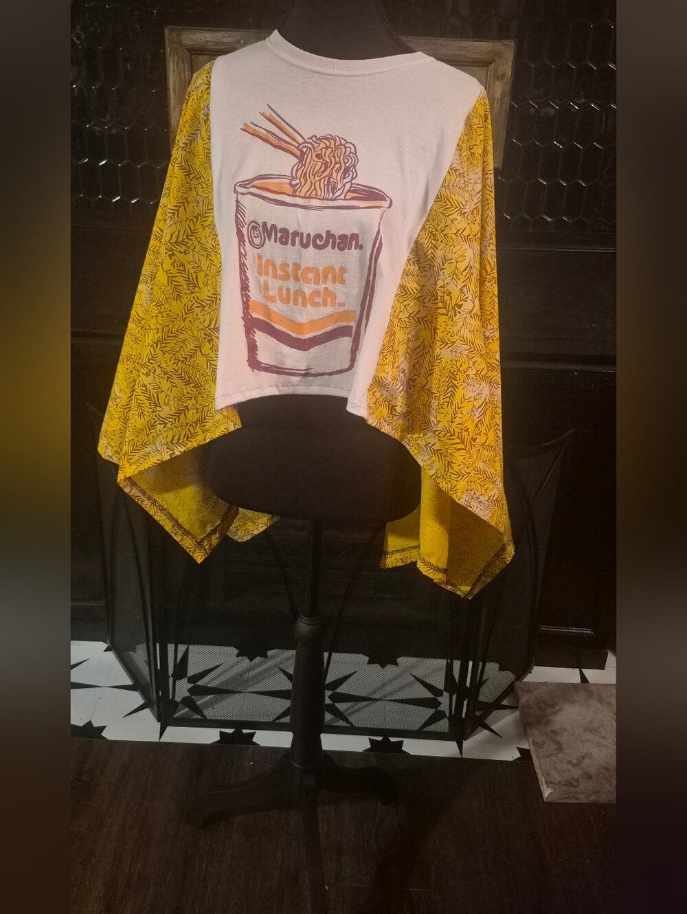 Cropped Upcycled Handmade Poncho Shawl  Ramen Noodles